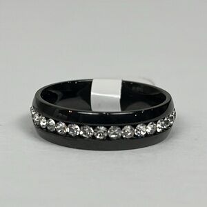 Stainless Steel Mens Unisex White Rhinestone Gunmetal Black Gray Ring Band Sz 9